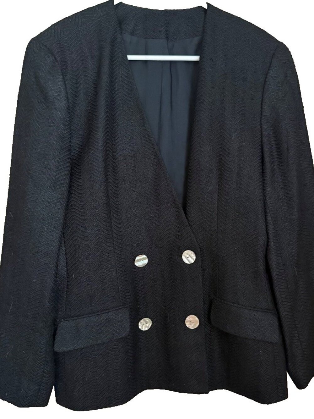 Doncaster Black Double-Breasted Blazer Jacket Sz 10 Silk Textured Pockets Career
